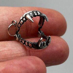 Vintage fangs mouth teeth movable Sterling silver charm pendant